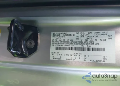 2016 Ford F-150 Lariat из США, поврежденный, VIN 1FTFX1EF1GFA98763